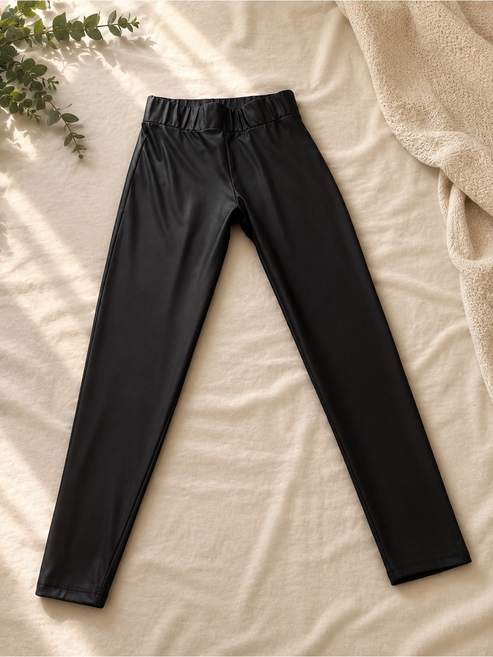 Zara Black Faux-Leather Leggings with Elastic Waist